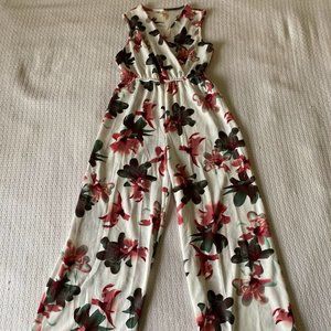 Women casual loose sleeveless jumpsuit v neck sleeveless floral print wide leg